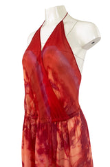 1970s Lillie Rubin Tie Dye Silk Dress w Low Back and Halter Front