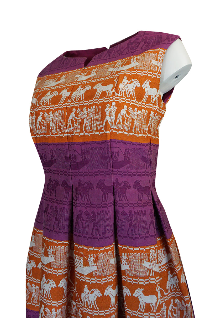 1960s Richard Tam Jon Mandl Unusual Brocade Print Dress