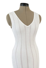 Mid 2000s Azzedine Alaia Supermodel Length White Knit w Nude Underlay Illusion Dress