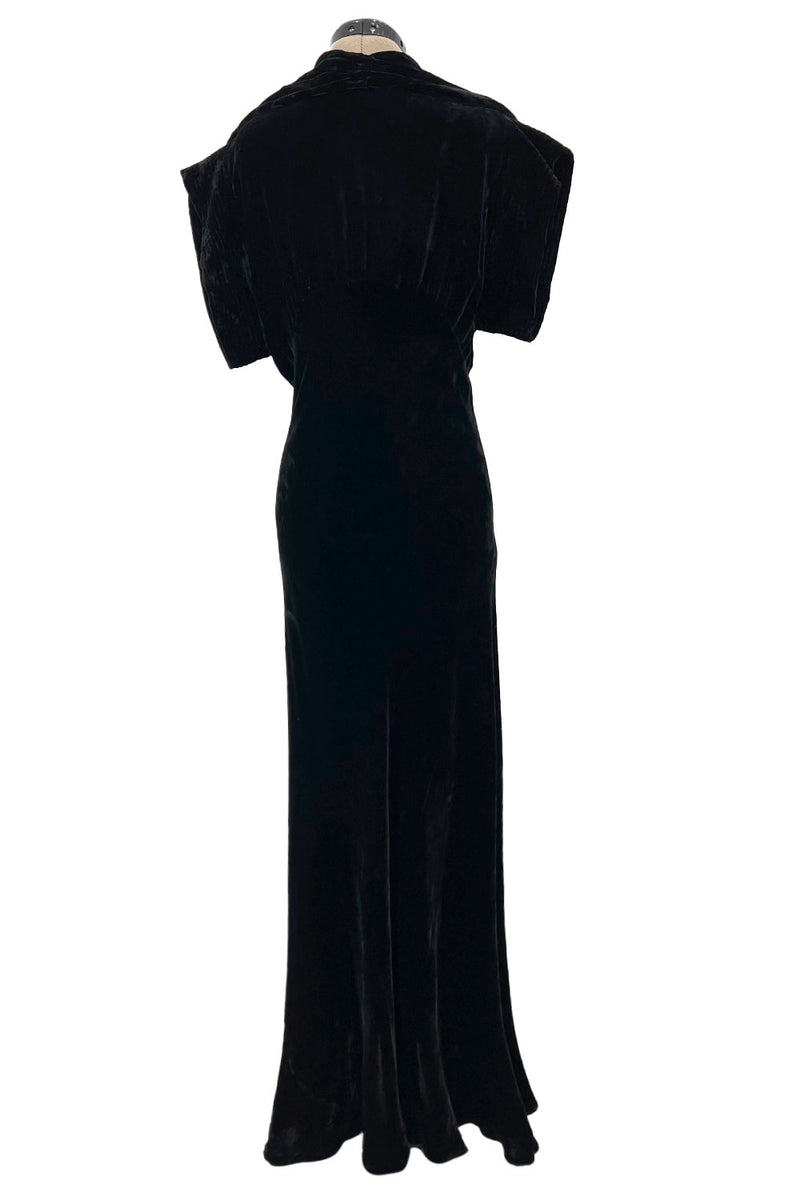 bias cut dress 1930s Stunning 1930s Black Silk Velvet Bias Cut Dress w Top Stitched Sleeves – Shrimpton Couture