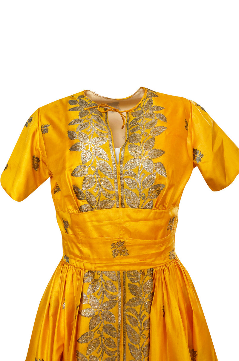 1953 Traina-Norell Metallic Gold Thread Hand Embroidered Couture Dress