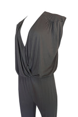 S/S 2009 Halston Grey Jersey Plunge Front and Back Jumpsuit