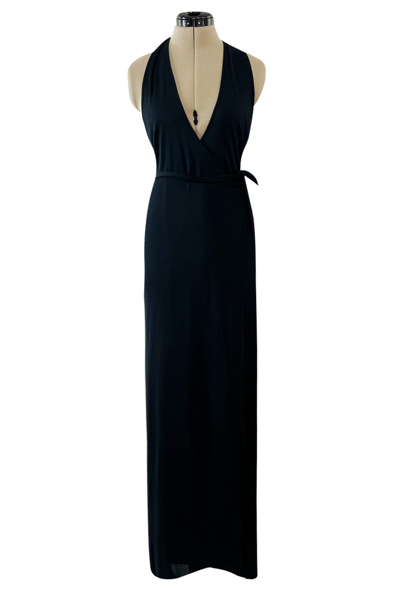 Versatile 1970s Loris Azzaro Multi Tie - One Shoulder or Halter - Black Jersey Dress