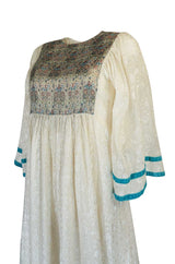 c1968 Thea Porter Embroidered Ivory & Brocade 'Faye' Dress