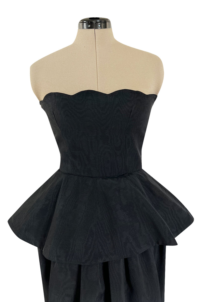 1980s Lanvin by Jules-Francois Crahay Strapless Black Dress w Hip Peplum