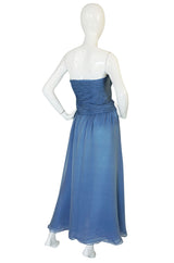 Spring 1990 Oscar de la Renta Ice Blue Silk Chiffon Dress & Cape