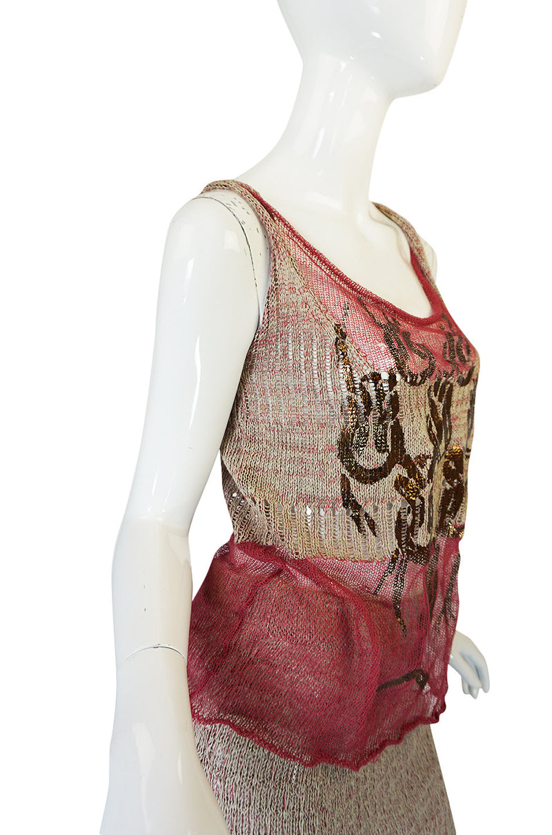 1990s Vivienne Westwood Gilt Painted Knit Skirt & Tank
