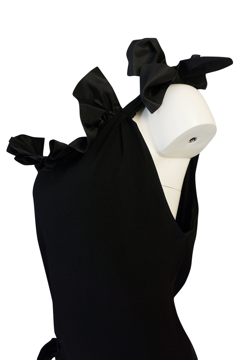 Fall 1982 Yves Saint Laurent Black Ruffled One Shoulder Dress