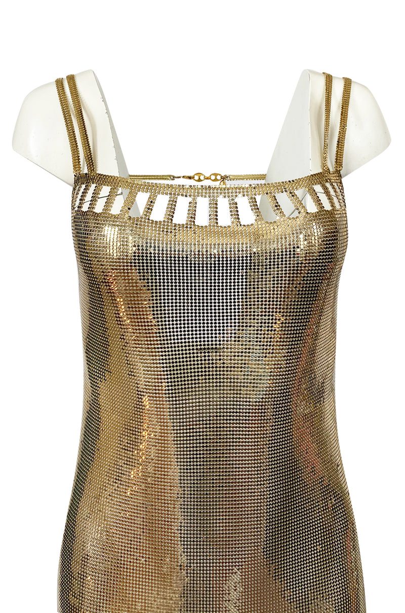 Original 1980s Paco Rabanne Oroton Gold Metal Mesh Backless Mini Dress Shrimpton Couture Original 1980s Paco Rabanne Oroton Gold Metal Mesh Backless Mini Dress Shrimpton Couture