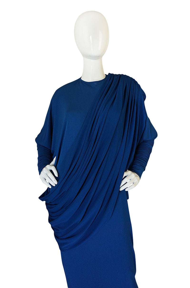 1980s OMO Norma Kamali Jersey Dramatic Sleeved Dress
