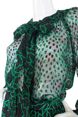 1980s Green Print Chanel Silk Top & Skirt