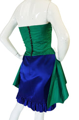 1980s Numbered Lanvin Brilliant Green & Blue Silk Dress