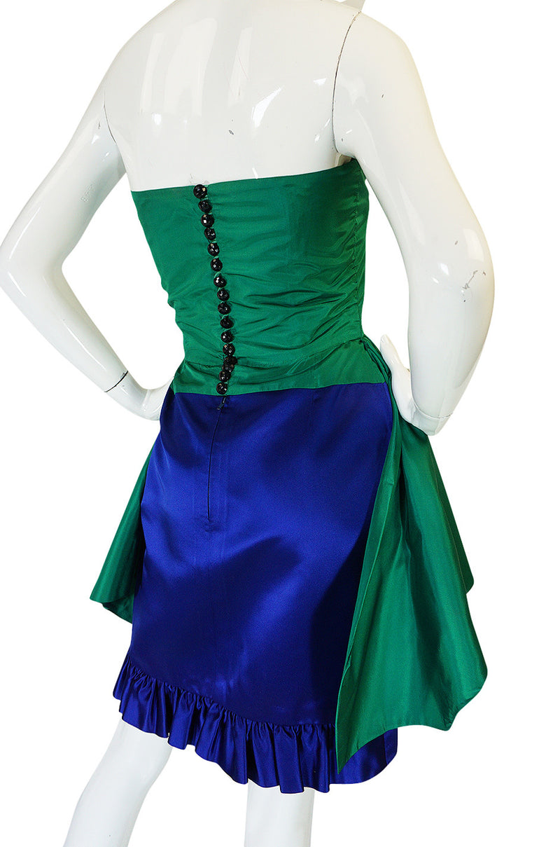 1980s Numbered Lanvin Brilliant Green & Blue Silk Dress