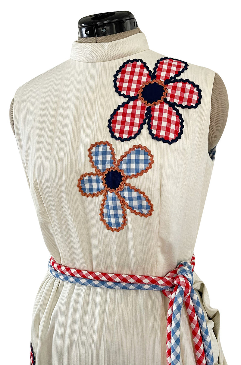 Amazing 1970s Malcolm Appliqué Starr Flower Dress by Youssef Rizkallah w Open Side Slit