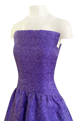 1960s Arnold Scaasi Couture Strapless Purple Silk Dress w Silver Thread Detailing