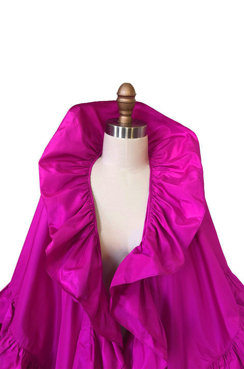 1970s Christian Dior Silk Pink Fuschia Ruffled Evening Cape or Shawl