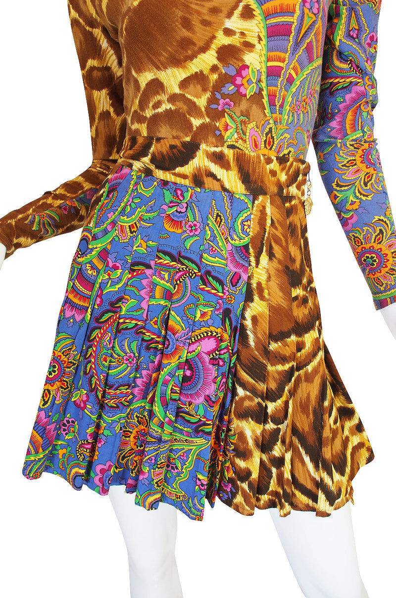 1990s Versace Jeans Couture Leopard Body Suit & Skirt