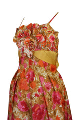 1950s Sequin, Rhinestone & 3D Floral Detailed Polished Cotton Dress