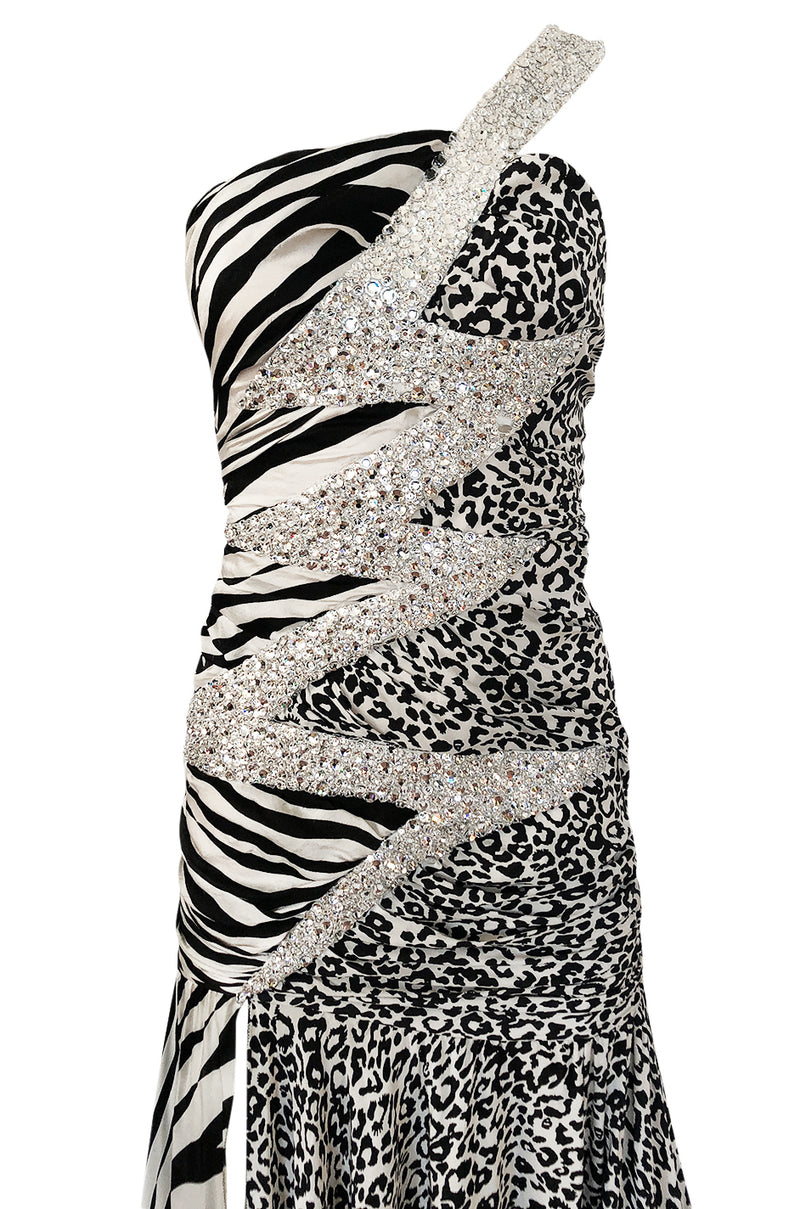 Fall 2008 Balmain by Christophe Decarnin Runway Zebra & Leopard Print Dress w Crystal Bolt