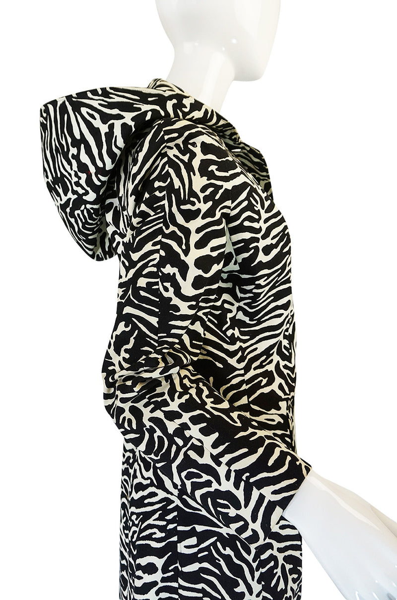 1960s Aquascutum Hooded Zebra Print Hooded Coat