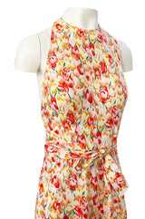 1970s Diane Von Furstenberg Backless Floral Jumpsuit w Extra Wide Legs