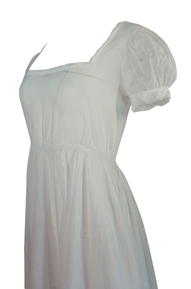 Antique Unlabelled French Cotton Mull Empire Cut Under Dress