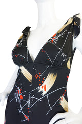 1970s Print Jersey Plunging Wide Leg Jumpsuit