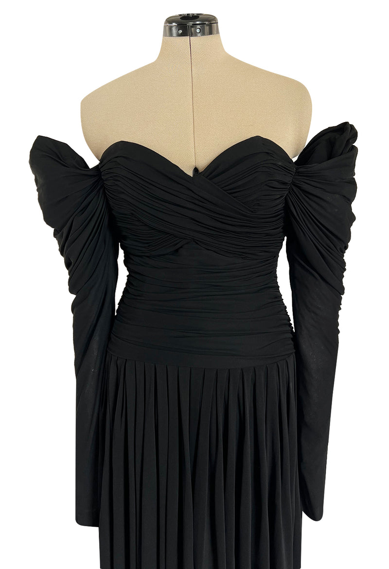 Spectacular 1970s Lanvin by Jules-Francois Crahay Off or On the Shoulder Draped Jersey Dress