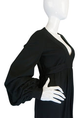 c1969 Iconic Ossie Clark "Graduation" Black Plunge Dress