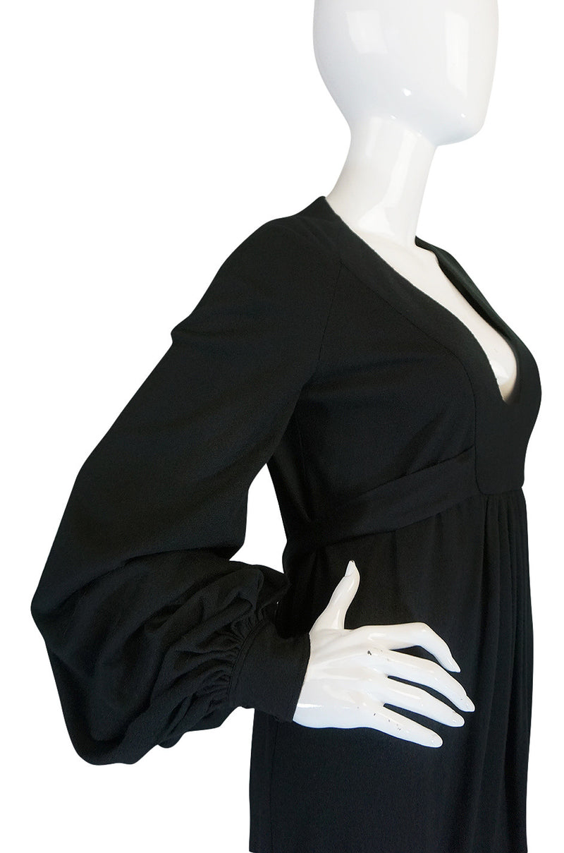 c1969 Iconic Ossie Clark "Graduation" Black Plunge Dress