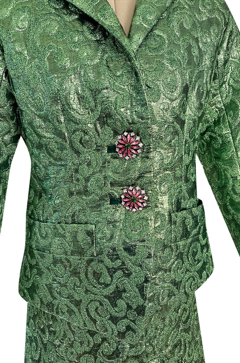 Fall 1989 Ady Couture Lausanne  Yves Saint Laurent Haute Couture Copy Green Metallic Suit