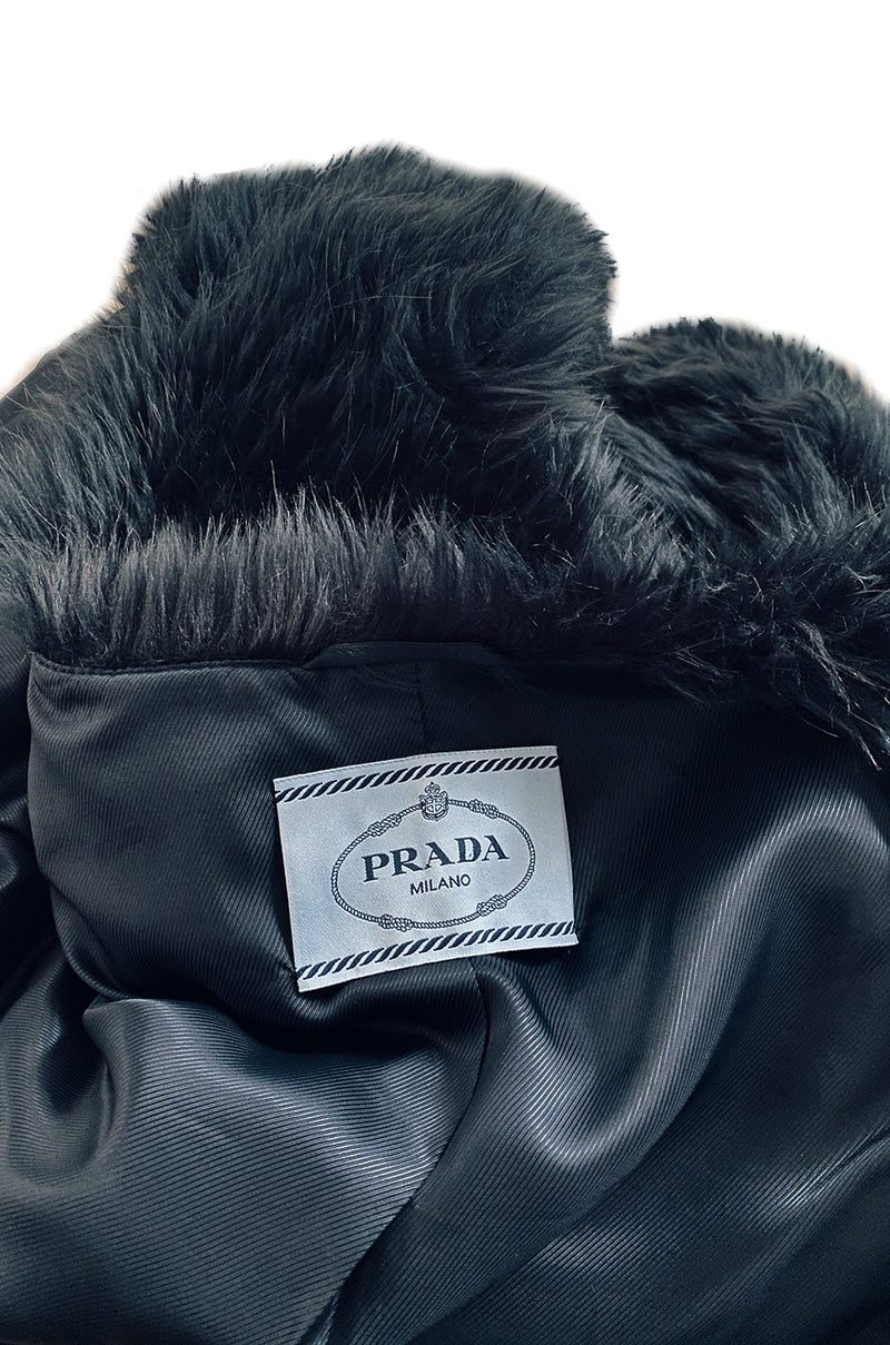 Recent Prada Deep Blue Grey Faux Fur Cropped 'Chubby' Jacket