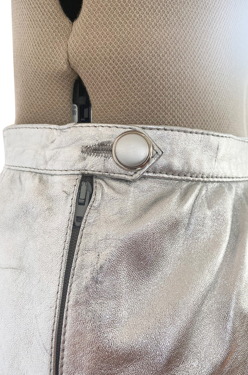 Spring 1982 Yves Saint Laurent Metallic Silver Leather Pencil Cut Skirt