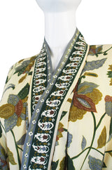 1950s Pretty Silk Print Olive and Cream Kimono