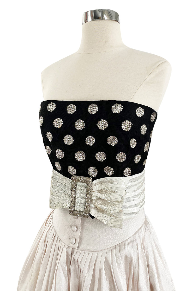 Spring 1983 Christian Dior by Marc Bohan Haute  Couture Black Sequin Bustier Top & Ivory Skirt Set