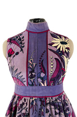 Prettiest 1960s Bessi Dusty Purple & Pink Floral Print Velvet Dress