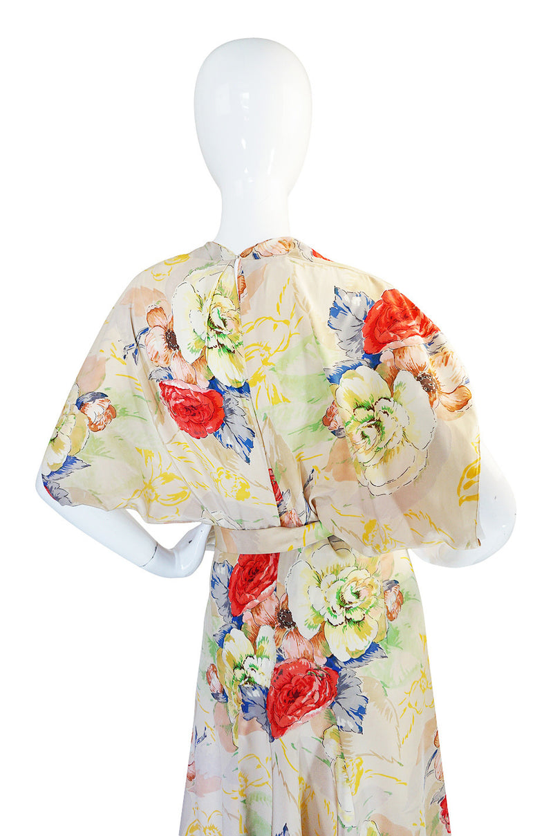 1930s Bias Cut Beautiful Floral Print Silk Flapper Gown