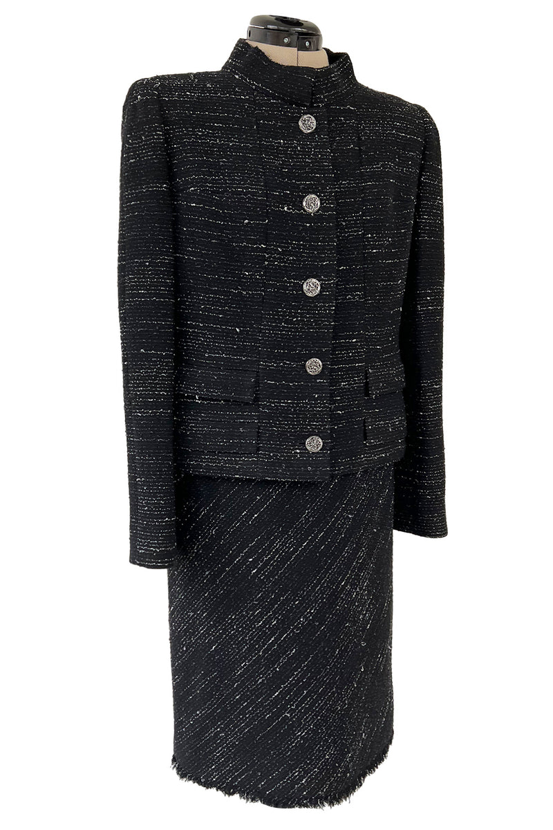 Chic Fall 2004 Chanel by Karl Lagerfeld Haute Couture Black & White Boucle Runway Dress & Jacket