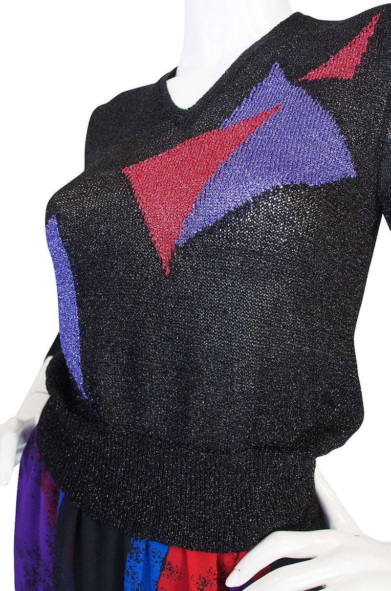 Incredible 1970s Hanae Mori Silk Chiffon Skirt & Knit Top