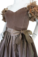 1970s Victor Costa "Feathered" Shoulder Party Dress