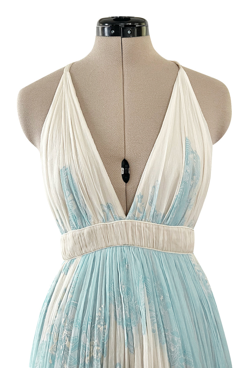 Spectacular Spring 2007 Roberto Cavalli Runway Pale Turquoise Blue Silk Gauze Backless Dress