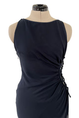 Incredible Spring 2004 Valentino Deep Blue Bias Cut Dress w Open Side Laced Cut Out