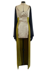 Fall 1994 Guy Laroche Haute Couture Runway Wide Sleeve Dress w Cumberbund & Back Skirt Panel