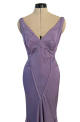 2014 Zac Posen Bias Cut Soft Purple Dress W Low V Back and Front & Exposed Edge Seaming