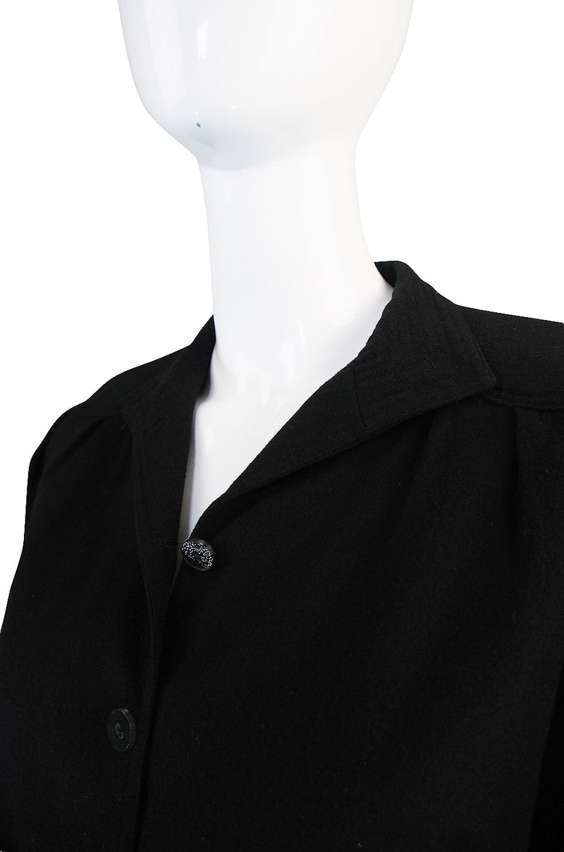 1970s Black Crepe Jean Muir Peplum Suit
