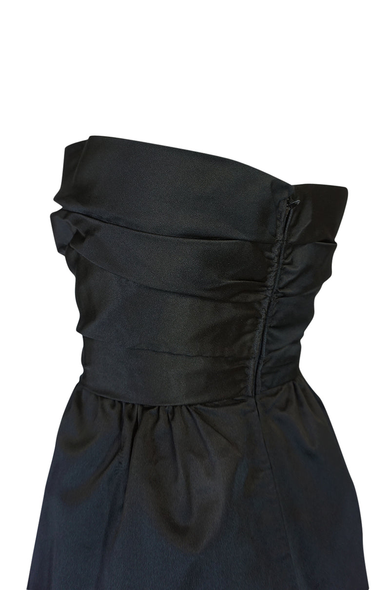 Chic 1970s Pauline Trigere Black Silk Satin Strapless Dress