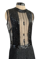 Amazing 1960s Jean Varon Sheer Sequin Bodice Jumpsuit w Wide Textured Pants