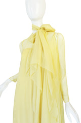 1970s Yellow Silk Chiffon Stavropoulos Caftan Dress