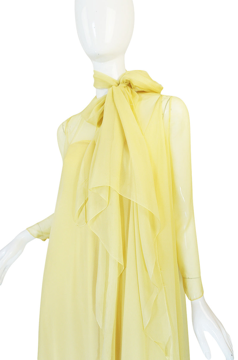 1970s Yellow Silk Chiffon Stavropoulos Caftan Dress
