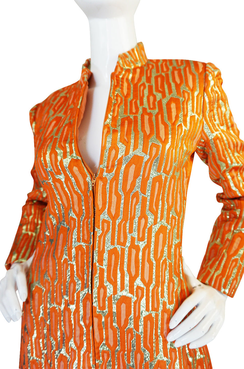 1960s Orange & Gold Metallic Silk Brocade Larry Aldrich